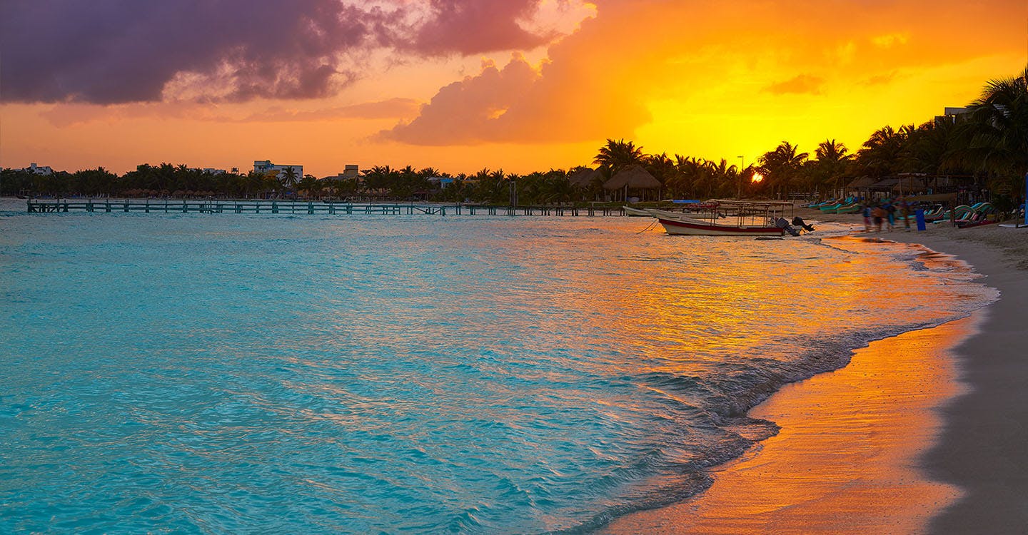 View of shore at sunrise in Costa Maya, Mexico